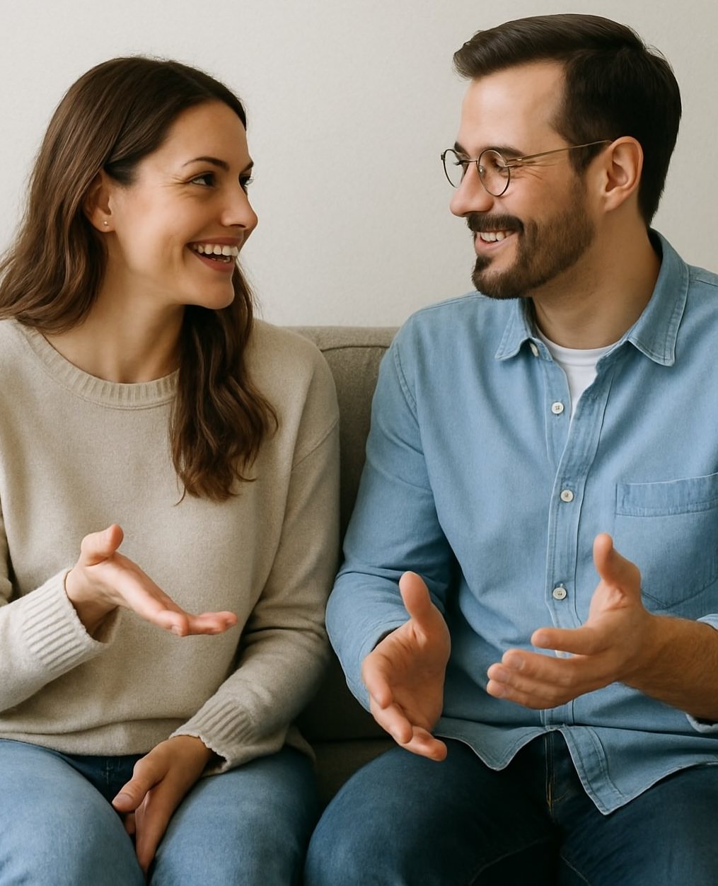Gl&uuml;ckliches Paar im Gespr&auml;ch: St&auml;rkt eure Beziehung mit Paartherapie Bonn.